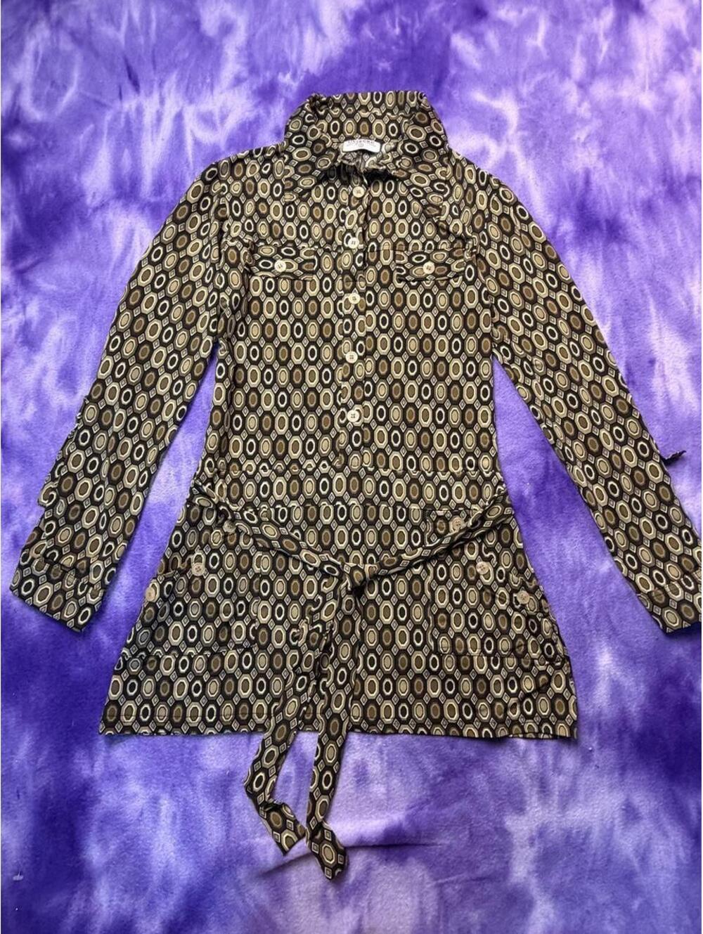 Oxygene y2k brown and beige geometric patterned retro dress